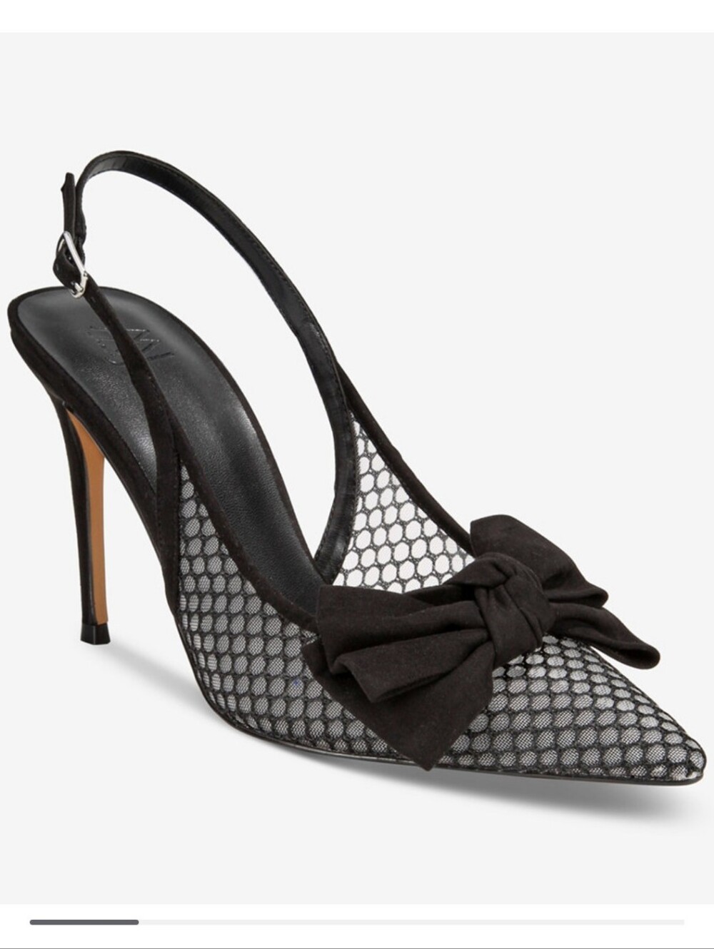 AAJ BY Aminah NEW IN BOX Black Mesh Pointed Slingback Heels with Bow
